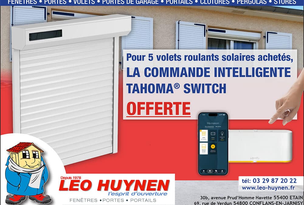 Pour 5 volets roulants solaires achetés, la commande intelligente Tahoma® Switch offerte*